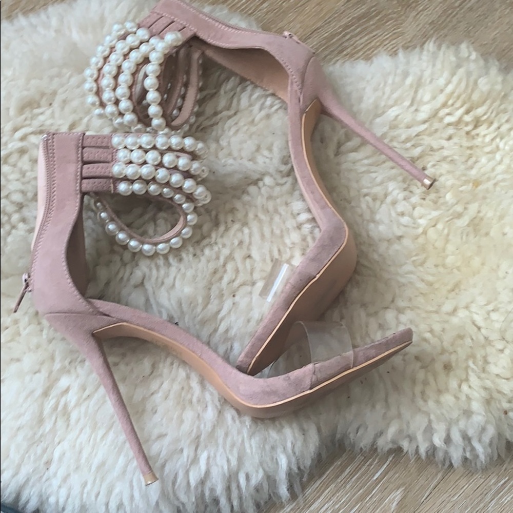 Clear nude pearl heels